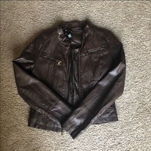 Wet Seal Brown Faux Leather Zip Up Jacket Sz Small